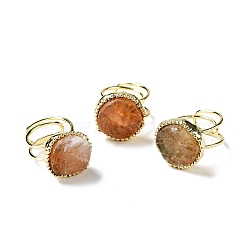 Natural Citrine Irregular Nugget Adjustable Ring, Brass Wire Wrap Jewelry for Women, Light Gold, Cadmium Free & Lead Free, US Size 9(18.9mm)(G-D468-30LG-02)