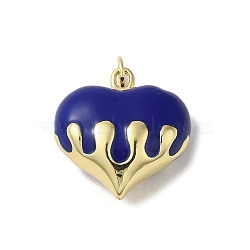 Rack Plating Brass Enamel Pendants, with Jump Ring, Long-Lasting Plated, Lead Free & Cadmium Free, Real 18K Gold Plated, Heart Charm, Dark Blue, 20.5x20.5x10.5mm, Hole: 3mm(KK-S366-05G-05)