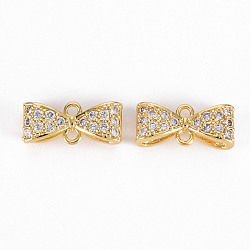 Brass Micro Pave Clear Cubic Zirconia Link Connectors, Nickel Free, Bowknot, Real 18K Gold Plated, 6.5x14.5x5mm, Hole: 1.2mm(ZIRC-S068-020-NF)