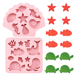 2Pcs 2 Styles Sea Animal Food Grade Silicone Molds, Fondant Molds, For DIY Cake Decoration, Chocolate, Candy, UV Resin & Epoxy Resin Jewelry Making, Pink, 140~149x158~175x15~16mm, 1pc/style(SIL-TA0002-16)