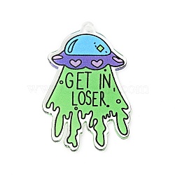 Alien Theme Colorful Acrylic Pendants, UFO with Word Get in Loser, Word, 44.5x29.5x2.5mm, Hole: 2mm(FIND-B012-03B)