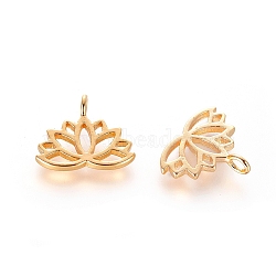 Brass Charms, Lotus Flower, Nickel Free, Real 18K Gold Plated, 10.5x12.5x1mm, Hole: 1.8mm(X-KK-S350-102G)