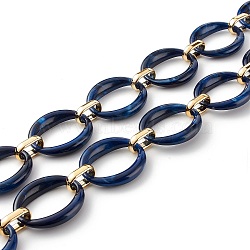 Handmade Imitation Gemstone Style Link Chains, Acrylic & CCB Plastic Linking Rings, Oval, Dark Blue, 39x34x7mm, 19x12x4.5mm, about 6.56 Feet(2m)/Strand(AJEW-J034-01A)