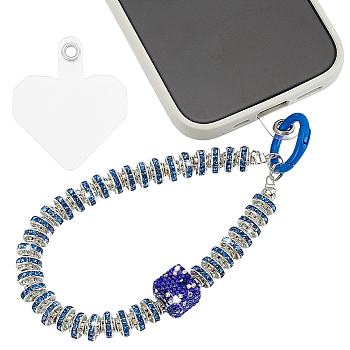 Alloy Glass Rhinestone Mobile Chain, Mobile Straps, with PVC Mobile Phone Lanyard Patch, 145mm
