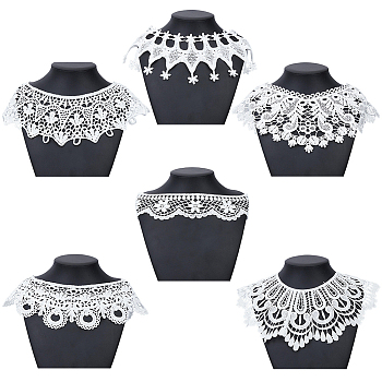 6Pcs 6 Styles Polyester Embroidery Lace Collar, Neckline Trim, DIY Garment Accessories, White, 220~500x64~440x1~2mm, 1pc/style