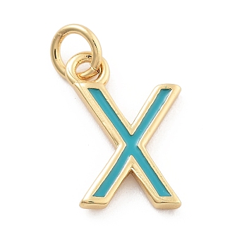 Rack Plating Brass Pendants, with Enamel and Jump Ring, Cadmium Free & Lead Free, Long-Lasting Plated, Real 18K Gold Plated, Letter, Letter X, 11.5x8x1mm, Hole: 2.5mm