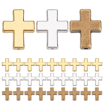 30Pcs 3 Colors Tibetan Style Alloy Beads, Cadmium Free & Nickel Free & Lead Free, Cross, Mixed Color, 15x12x5mm, 10pcs/color