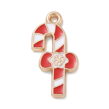 Christmas Theme Alloy Enamel Pendants, Golden, Candy Cane, 22x11.5x1.5mm, Hole: 1.6mm