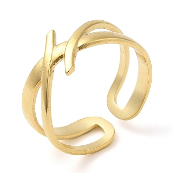 304 Stainless Steel Hollow Open Cuff Ring for Women, Real 14K Gold Plated, Inner Diameter: 17mm