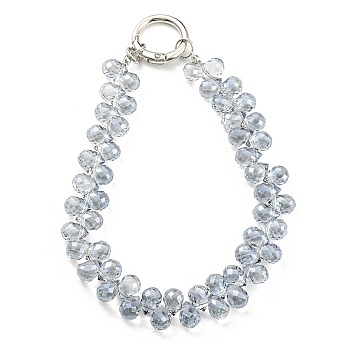 Glass Beaded Mobile Straps, Multifunctional Chain, with Iron Spring Gate Ring, Light Blue, 302~306x14.5mm