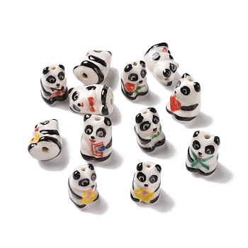 Handmade Printed Porcelain Beads, Panda, White, 18~20x11.5~13x12.5~13mm, Hole: 1.4mm