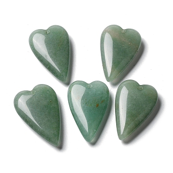 Natural Green Aventurine Pendants, Love Heart Charms, 38.5~39.5x25~25.5x9mm, Hole: 1.8mm