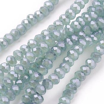 Electroplate Imitation Jade Glass Beads Strands, Full Rainbow Plated, Faceted, Rondelle, Light Steel Blue, 3x2mm, Hole: 1mm, about 160~165pcs/strand, 15.35 inch~15.75 inch(39~40cm)