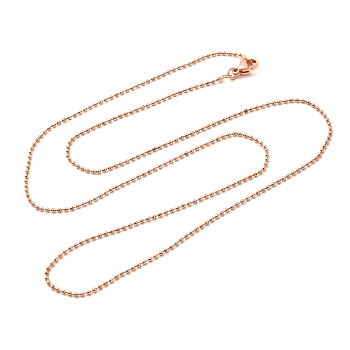 1.5mm Rack Plating Brass Ball Chain Necklaces for Women Men, Cadmium Free & Lead Free, 901 Stainless Steel Clasp, Long-Lasting Plated, Rose Gold, 23.62x0.06 inch(60x0.15cm)