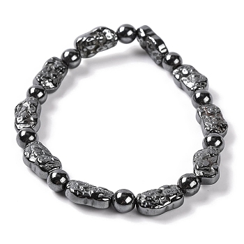 Round & Nuggets Synthetic Non-magnetic Hematite Beaded Stretch Bracelets for Women, Inner Diameter: 2-1/4 inch(5.7cm)