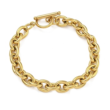 Ion Plating(IP) 304 Stainless Steel Oval Link Chain Bracelets for Men Women, Golden, 8-5/8 inch(22cm)