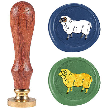 Wax Seal Stamp Set, Sealing Wax Stamp Solid Brass Heads with Wood Handles, for Envelopes Invitations, Gift Card, Sheep, 83x22mm, Stamps: 25x14.5mm