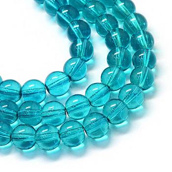 Baking Painted Transparent Glass Round Bead Strands, Light Sea Green, 6.5mm, Hole: 1.5mm, about 135~140pcs/strand, 31.8 inch