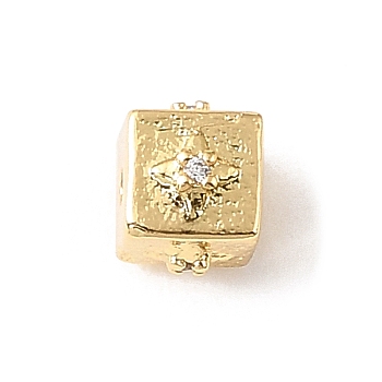Brass Micro Pave Cubic Zirconia Beads, Golden, Clear, Cube, 5.6x7.2x7.4mm, Hole: 1.4mm