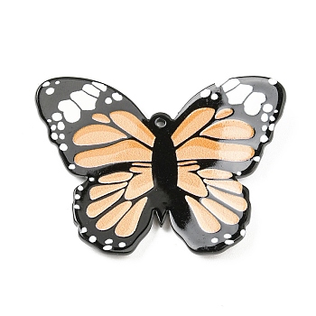 Halloween Theme Acrylic Pendants, Butterfly, Orange, 34x48x4mm, Hole: 1.6mm