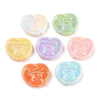 Opaque Acrylic Beads, AB Color Plated, Heart with Bear, Mixed Color, 24x28x7.5mm, Hole: 2mm, about 151pcs/500g