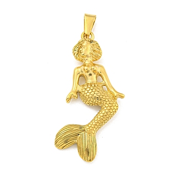 Ion Plating(IP) 304 Stainless Steel Big Pendants, Mermaid Charm, Golden, 65x34x7.5mm, Hole: 11.5x5mm