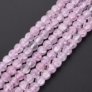 Crackle Glass Beads Strands, Dyed & Heated, Frosted, Round, Orchid, 4mm, Hole: 0.8mm, about 98~100pcs/strand, 15.35 inch(39cm)