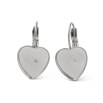304 Stainless Steel Hoop Earrings Findings, Heart, Stainless Steel Color, 24x13mm, Pin: 0.5mm