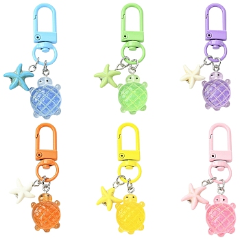 6Pcs Tortoise Luminous Resin Pendant Decorations, with Alloy Swivel Clasps, Mixed Color, 55mm