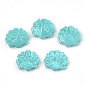 Freshwater Shell Beads, Spray Painted, Scallop Shell Shape, Turquoise, 11.5~12x12.5~13x2~3mm, Hole: 0.8mm