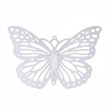 304 Stainless Steel Connector Charms, Butterfly Links, Stainless Steel Color, 60x85x0.3mm, Hole: 2mm