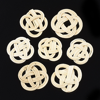 Handmade Reed Cane/Rattan Woven Pendants, For Making Straw Earrings and Necklaces, Bleach, Beige, 22~26x22~26x3~4mm