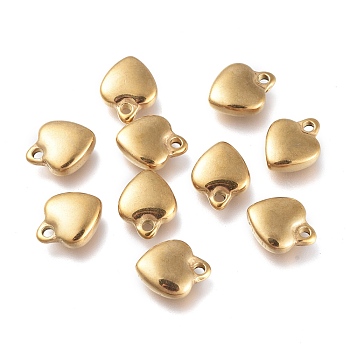 304 Stainless Steel Charms, Heart, Golden, 7.5x6.5x2.7mm, Hole: 1mm