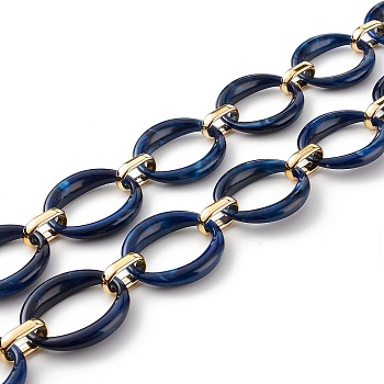 Handmade Imitation Gemstone Style Link Chains, Acrylic & CCB Plastic Linking Rings, Oval, Dark Blue, 39x34x7mm, 19x12x4.5mm, about 6.56 Feet(2m)/Strand