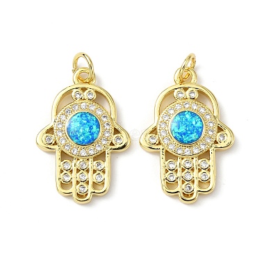 Real 18K Gold Plated Clear Hamsa Hand Brass+Cubic Zirconia Pendants