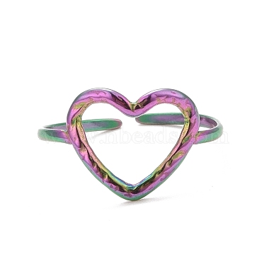 Ion Plating(IP) Rainbow Color 304 Stainless Steel Open Heart Cuff Ring for Women(RJEW-C025-23M)-2