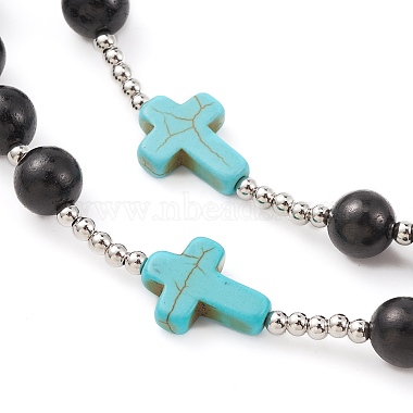 Synthetic Turquoise & Wood Rosary Bead Necklace(NJEW-JN04431-01)-3