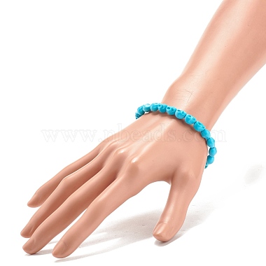 Synthetic Turquoise(Dyed) Skull Stretch Bracelet(BJEW-JB08068-02)-3