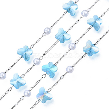 Glass Butterfly & ABS Plastic Pearl Beaded Chains(CHS-N003-02-09)-3