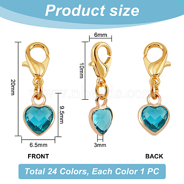 Elite 24Pcs 24 Colors Faceted Heart Glass Pendant Decoration(HJEW-PH0001-68)-2