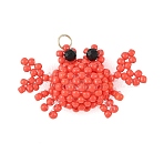 Glass Seed Beaded & Natural Black Onyx Pendants, Crab Charm, with Glass Pearl & 304 Stainless Steel Open Jump Rings, Orange Red, 19x33x11.5mm, Hole: 3mm(PALLOY-MZ01389)