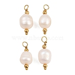 Natural Pearl Pendants, with 304 Stainless Steel Findings, Potato Charms, Ion Plating(IP), Floral White, Real 18K Gold Plated, 21~23x8~9mm, Hole: 3mm(PA-CBA0A45-09G)