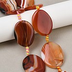 Natural Banded Agate Beads Strands, Dyed & Heated, Flat Oval, Brown, 40~42x31~34x6~8mm, Hole: 2mm, about 8pcs/strand, 15.94''~16.54''(40.5~42cm)(G-P605-L02-06)