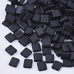 FGB 2-Hole Glass Seed Beads, Frosted Colours, Square, Black, 5x4.5~5.5x2~2.5mm, Hole: 0.5~0.8mm, about 118pcs/10g(X-SEED-S031-L-049F)