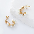 304 Stainless Steel Stud Earrings, C-Shaped, with Imitation Pearl, Golden, 24x19mm(VW5158)