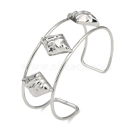 Non-Tarnish 304 Stainless Steel Wide Textured Open Cuff Bangles, Rhombus, 2-1/2~2-3/4 inch(6.5~7cm)x1-7/8 inch(4.7cm)(BJEW-Q348-05P-05)