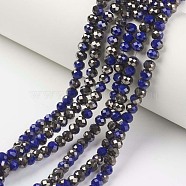 Electroplate Opaque Glass Beads Strands, Half Black Plated, Faceted, Rondelle, Prussian Blue, 2x1.5mm, Hole: 0.4mm, about 195pcs/strand, 11 inch(28cm)(EGLA-A034-P1mm-P02)