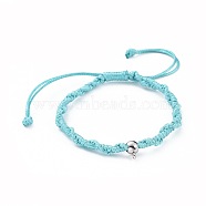 Unisex Adjustable Korean Waxed Polyester Cord Braided Bead Bracelets, with 304 Stainless Steel Tube Bails, Deep Sky Blue, 2-1/4 inch~3-3/8 inch(5.6~8.5cm)(BJEW-JB04669-05)