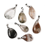 Natural Lodolite Quartz Pendants, with Platinum Tone Brass Snap on Bails, Mixed Shapes, 32~43x16~24x7~10mm, Hole: 5x4mm(G-K377-02P)