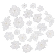AHADEMAKER 20Pcs 10 Style Sew on Computerized Embroidery Polyester Clothing Patches, Lace Appliques, Flower, White, 36~135x35~130x5.8~11mm, 2pcs/style(PATC-GA0001-05)